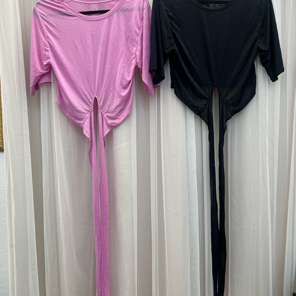 Fabletics Pink and Black Short Sleeve Yoga Tees